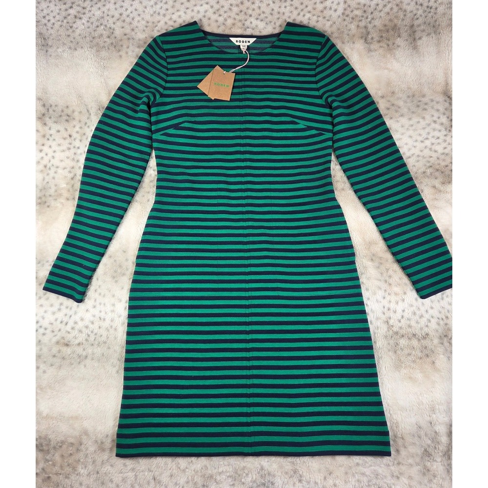 NWT Boden Cornelia Ottoman Dress 6R Rich Emerald Navy Stripe Long Sleeve